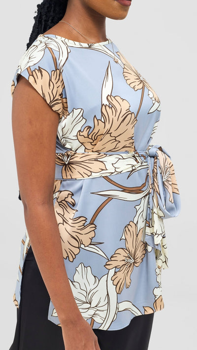 Vivo Yene Front Tie Tunic Top - Taupe / Cream Tunu Print - Shopzetu