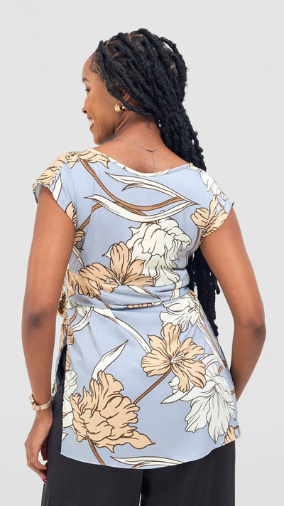Vivo Yene Front Tie Tunic Top - Taupe / Cream Tunu Print - Shopzetu