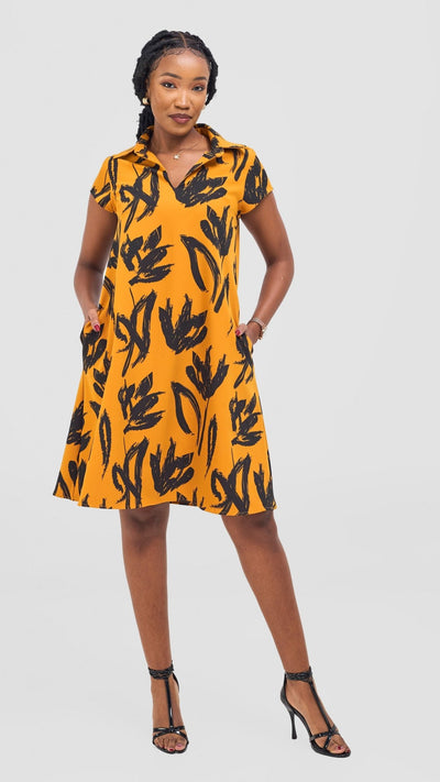 Vivo Mandla Tent Dress - Black / Mustard Ela Print - Shopzetu