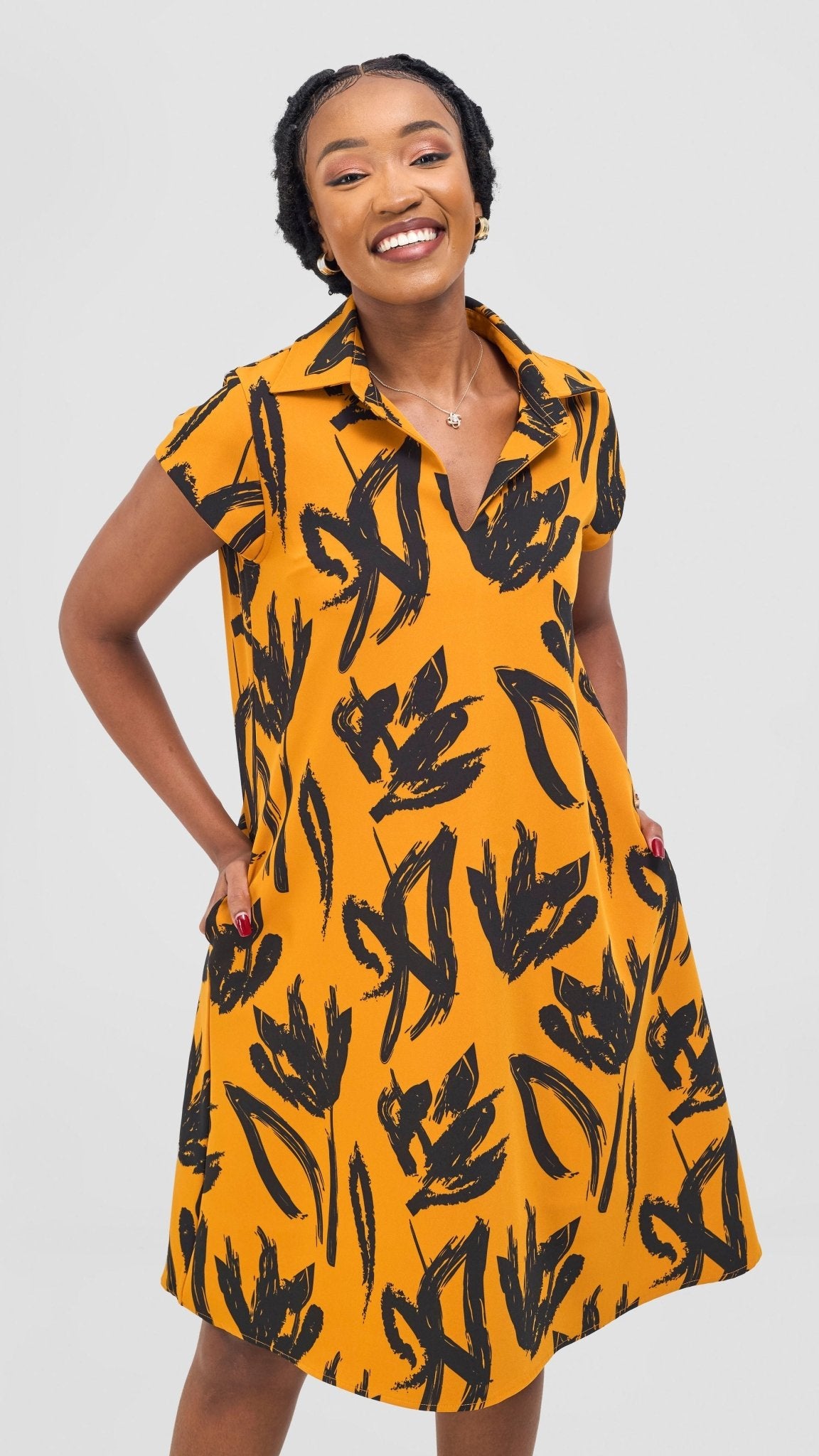 Vivo Mandla Tent Dress - Black / Mustard Ela Print - Shopzetu