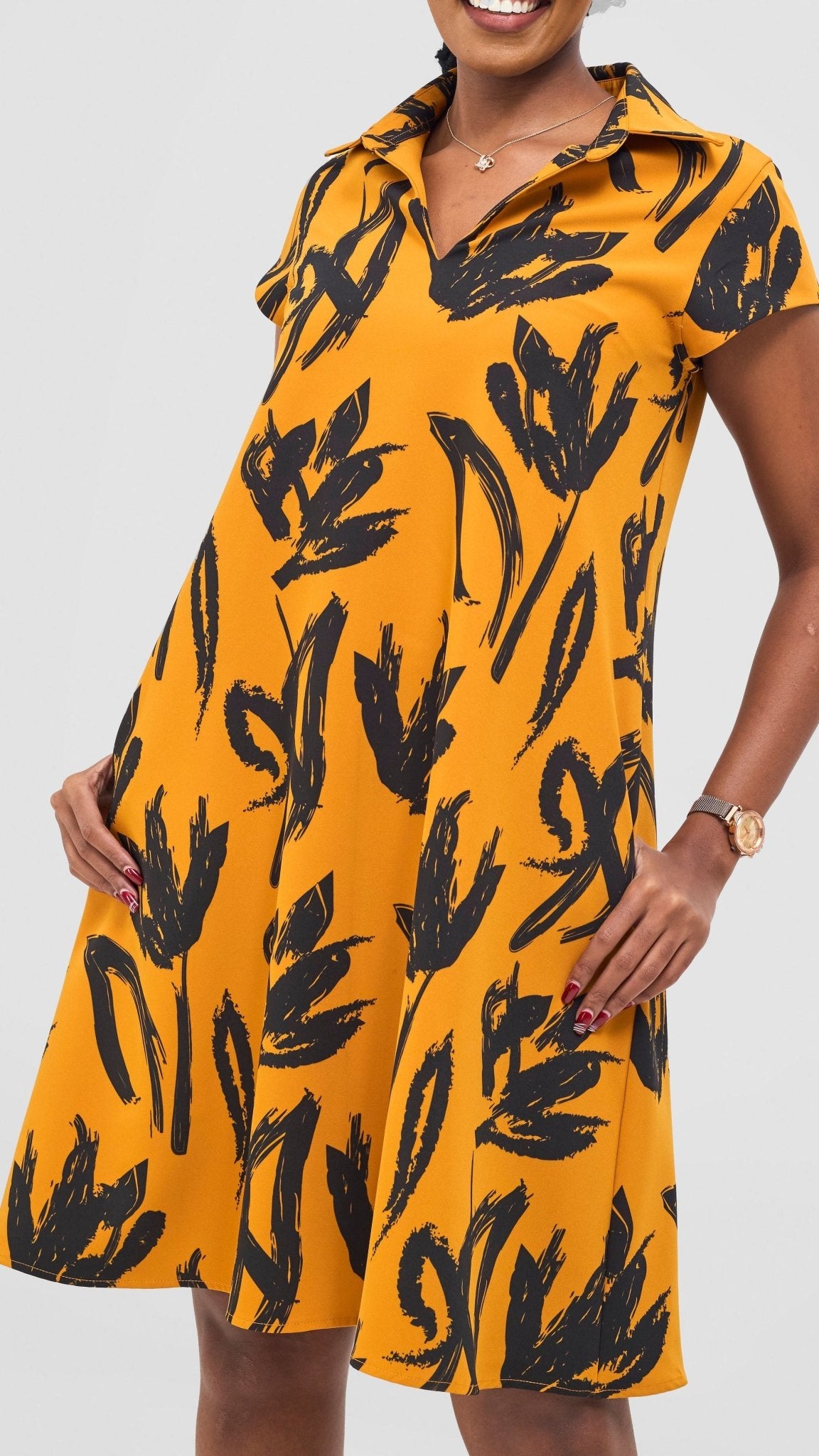 Vivo Mandla Tent Dress - Black / Mustard Ela Print - Shopzetu