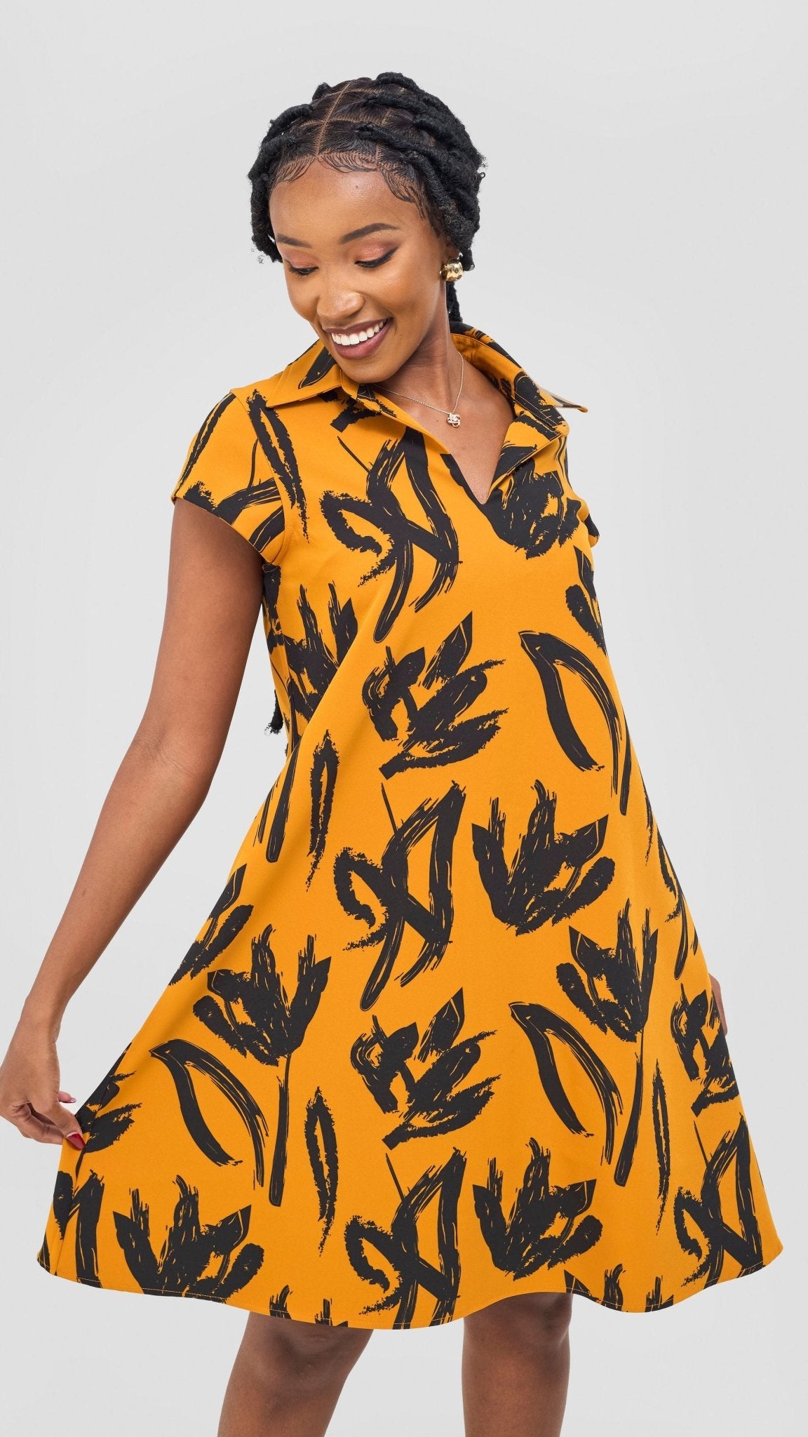 Vivo Mandla Tent Dress - Black / Mustard Ela Print - Shopzetu
