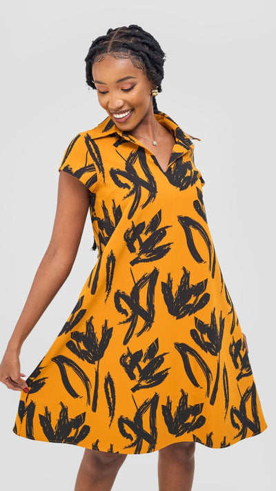 Vivo Mandla Tent Dress - Black / Mustard Ela Print - Shopzetu