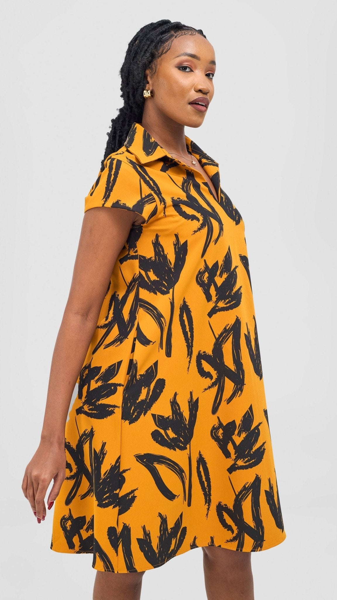 Vivo Mandla Tent Dress - Black / Mustard Ela Print - Shopzetu