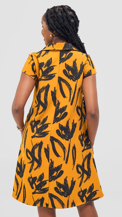 Vivo Mandla Tent Dress - Black / Mustard Ela Print - Shopzetu