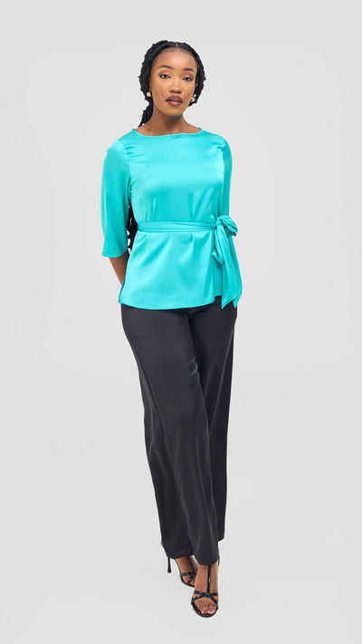 Vivo Takali 3/4 Sleeve Tie Top - Sea Green