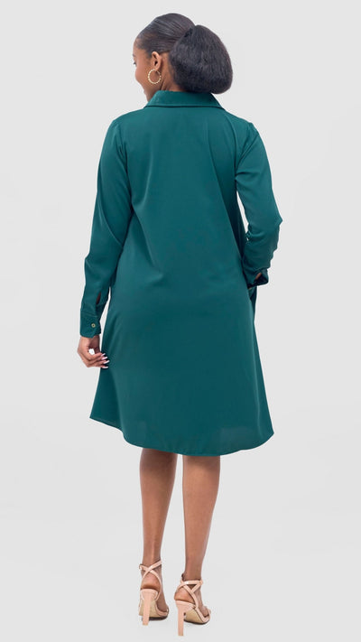 Vivo Basic Long Sleeve Tent Shirt Dress - Dark Green - Shopzetu