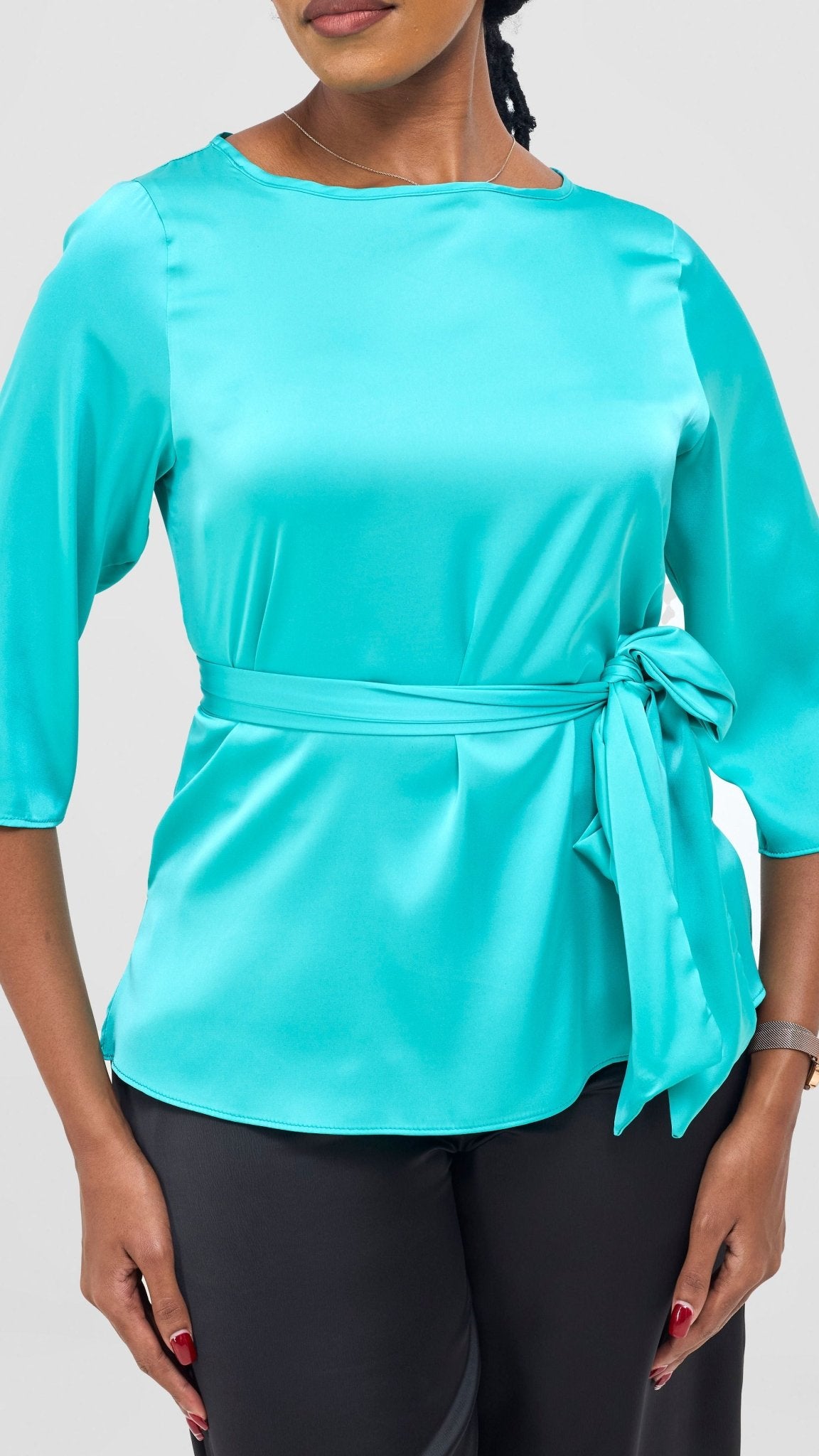 Vivo Takali 3/4 Sleeve Tie Top - Sea Green - Shopzetu