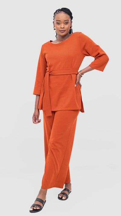 Vivo Rema 3/4 Sleeve Side Slit Tunic Top - Burnt Orange - Shopzetu