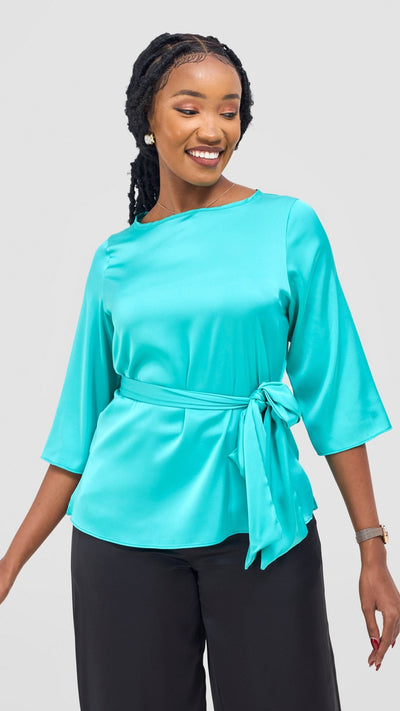 Vivo Takali 3/4 Sleeve Tie Top - Sea Green - Shopzetu