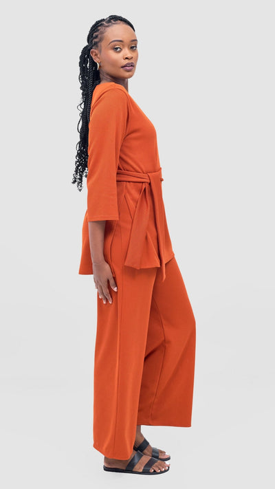 Vivo Rema 3/4 Sleeve Side Slit Tunic Top - Burnt Orange - Shopzetu