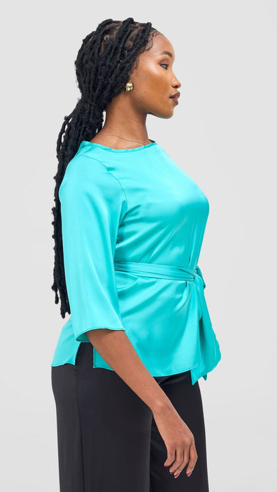Vivo Takali 3/4 Sleeve Tie Top - Sea Green - Shopzetu