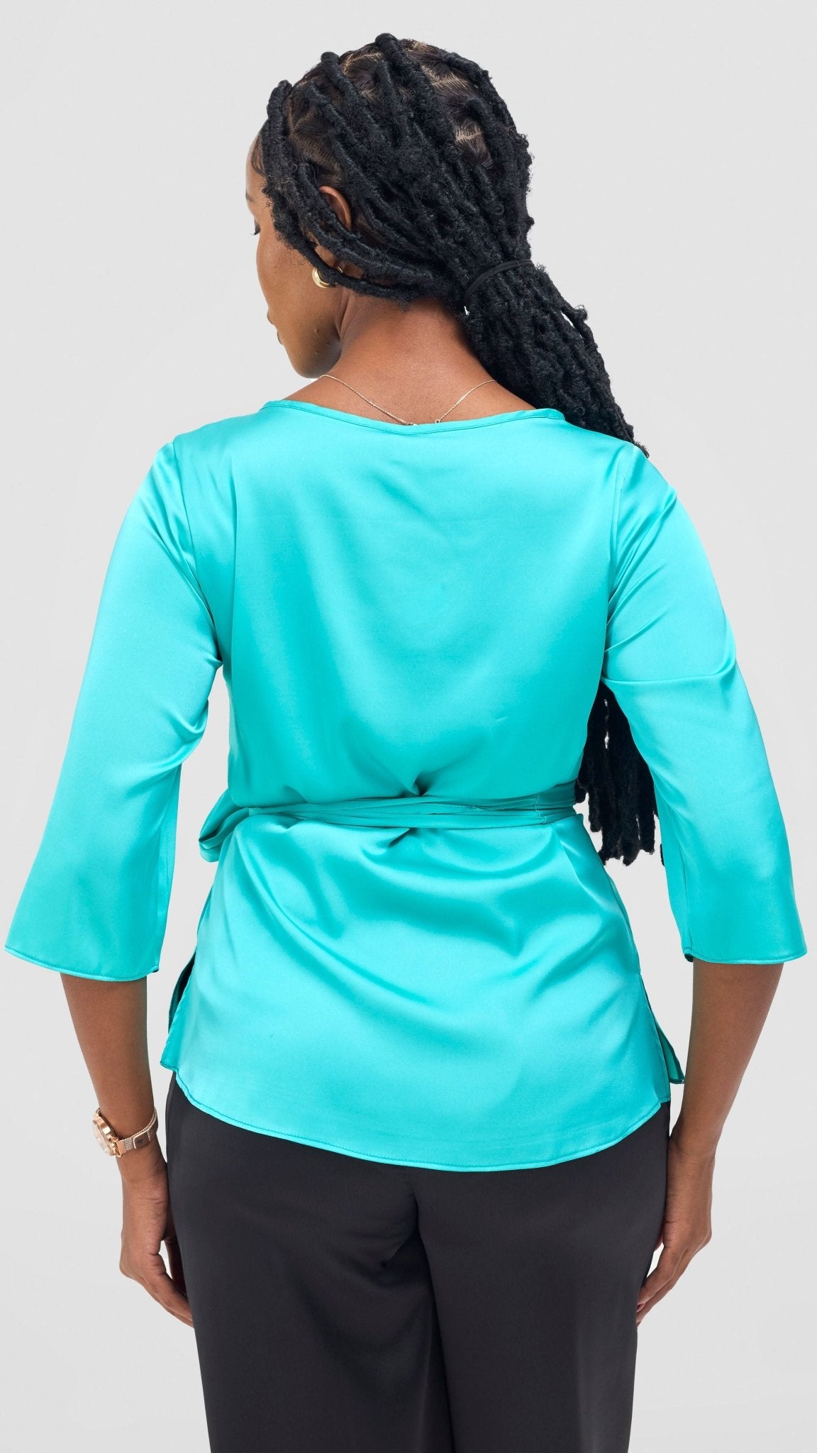 Vivo Takali 3/4 Sleeve Tie Top - Sea Green - Shopzetu