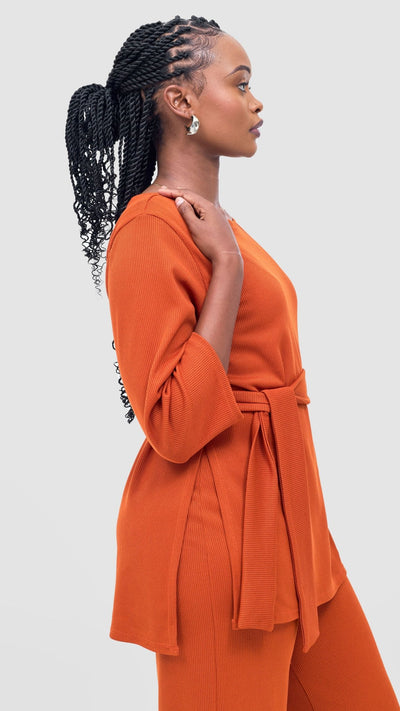 Vivo Rema 3/4 Sleeve Side Slit Tunic Top - Burnt Orange - Shopzetu