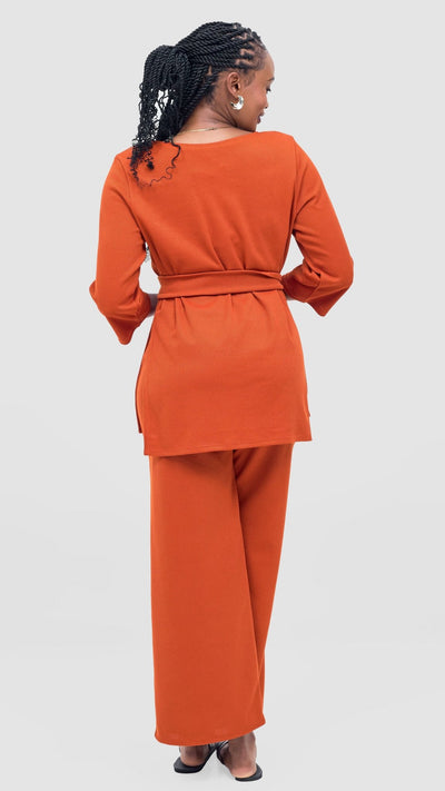 Vivo Rema 3/4 Sleeve Side Slit Tunic Top - Burnt Orange - Shopzetu