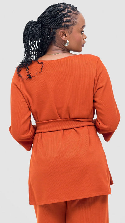 Vivo Rema 3/4 Sleeve Side Slit Tunic Top - Burnt Orange - Shopzetu