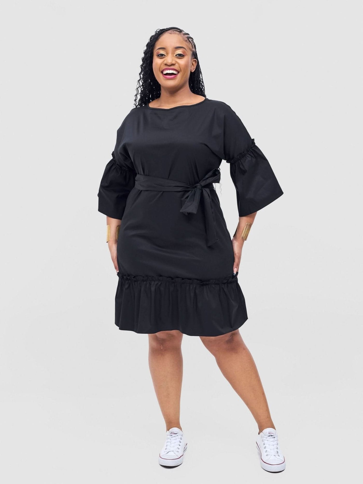 Safari Tawi Flounce Tent Dress - Black - Shopzetu