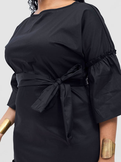 Safari Tawi Flounce Tent Dress - Black - Shopzetu