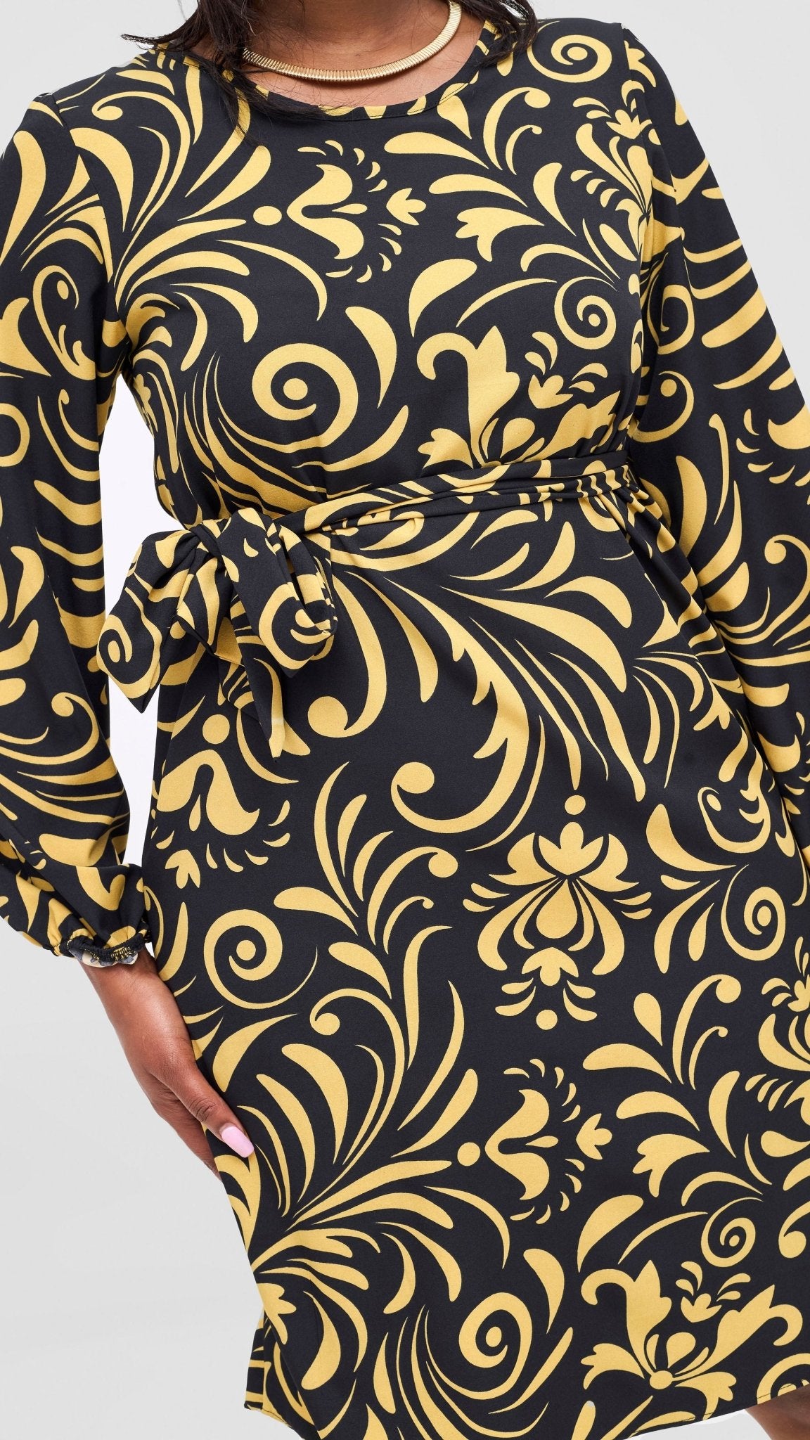 Vivo Zawadi Shift Dress - Black / Yellow Print - Shopzetu