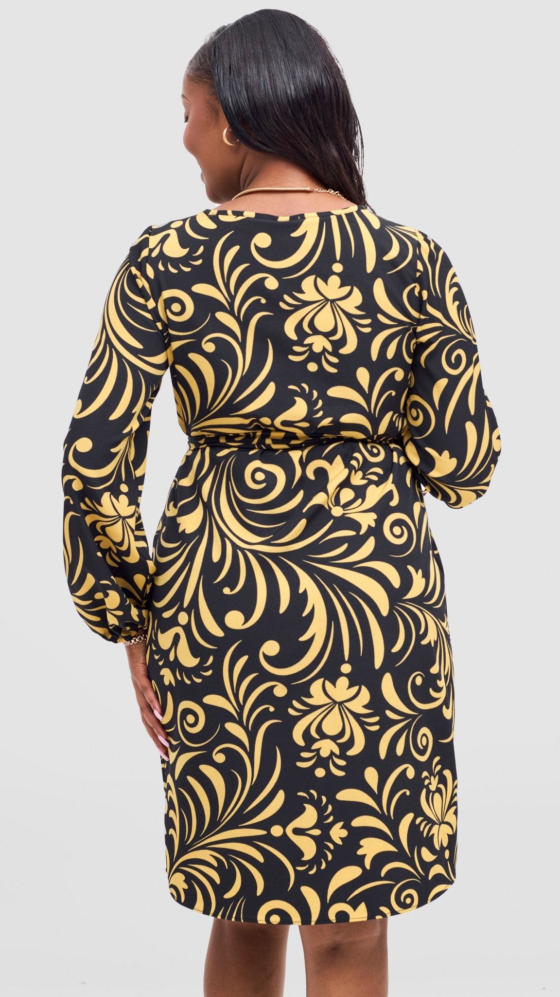 Vivo Zawadi Shift Dress - Black / Yellow Print - Shopzetu