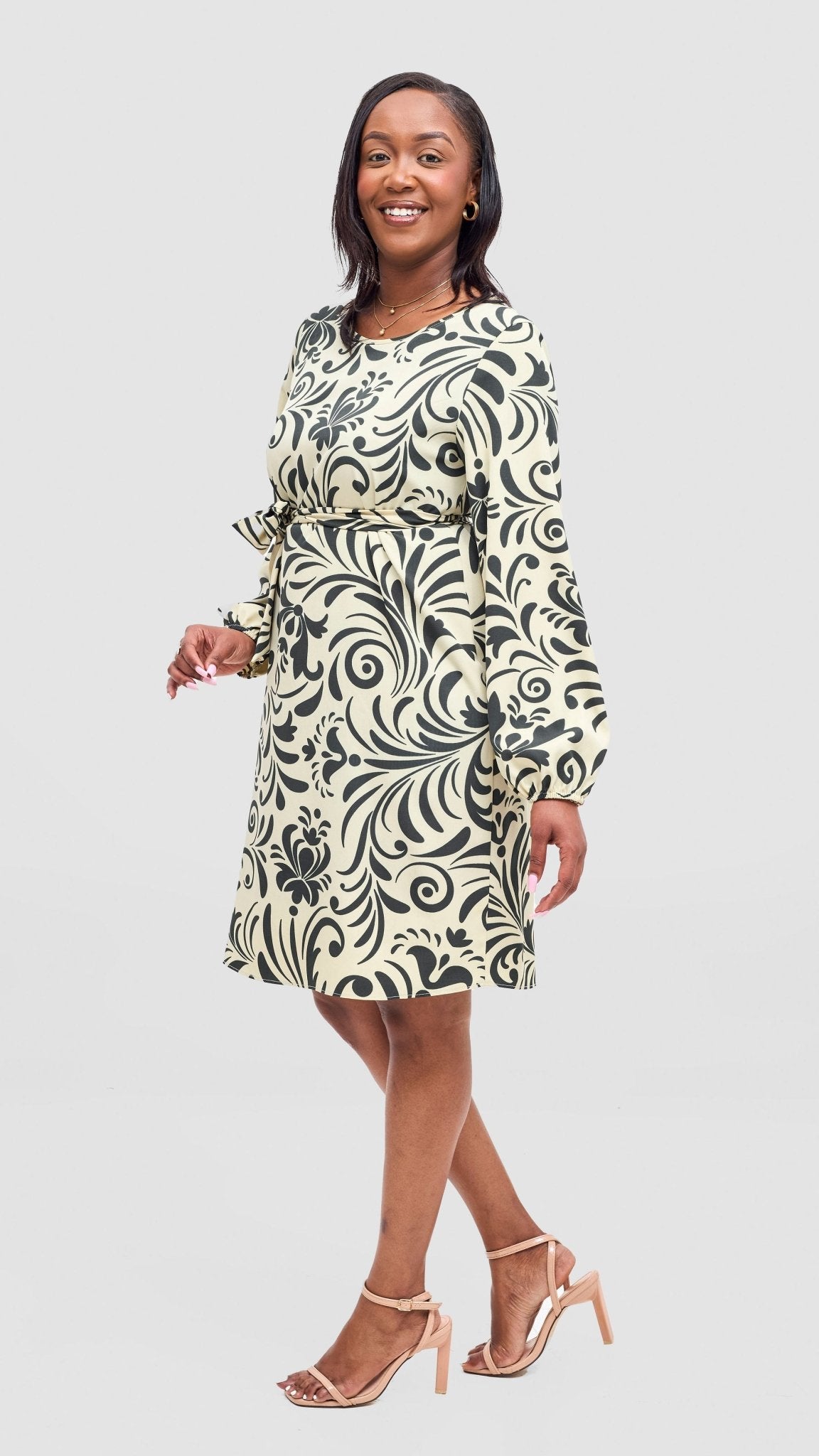 Vivo Zawadi Shift Dress - Cream / Hunters Print - Shopzetu