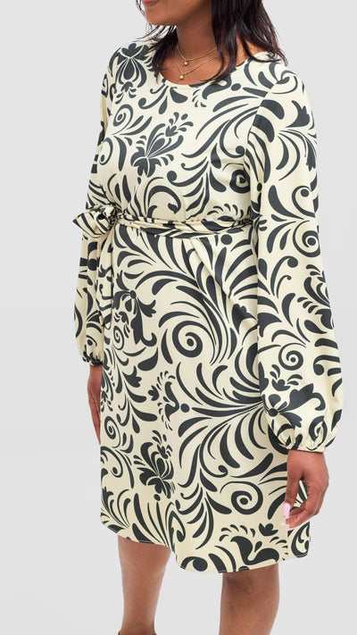 Vivo Zawadi Shift Dress - Cream / Hunters Print - Shopzetu