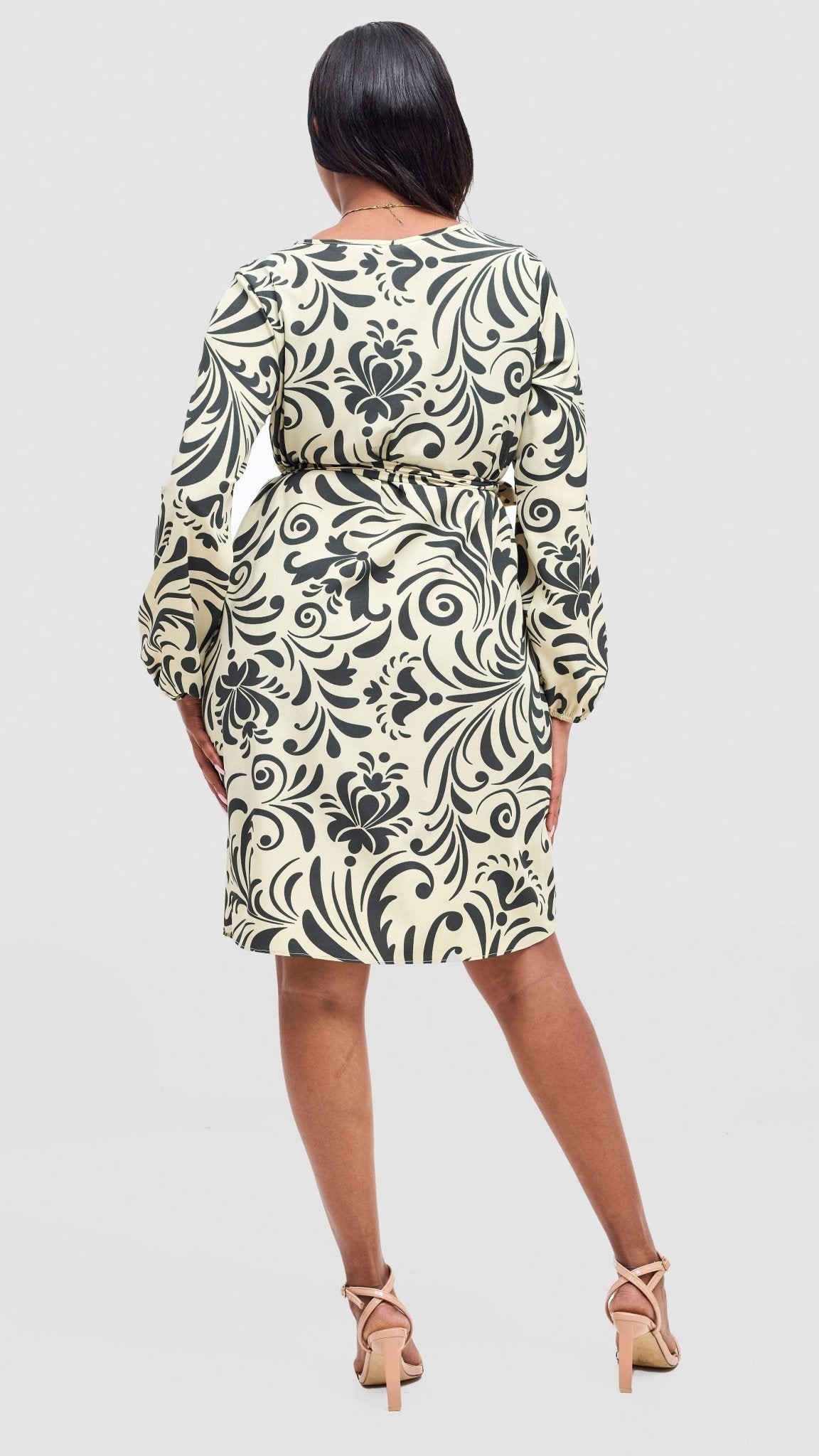 Vivo Zawadi Shift Dress - Cream / Hunters Print - Shopzetu