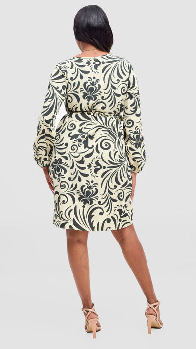 Vivo Zawadi Shift Dress - Cream / Hunters Print - Shopzetu