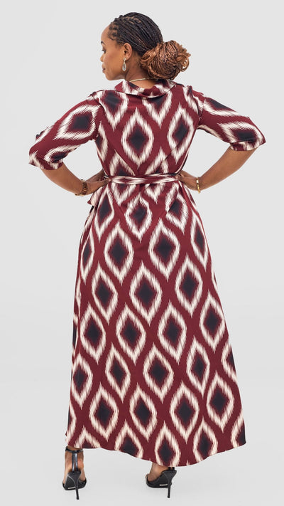 Vivo Yumi Maxi Shirt Dress - Cream / Burgundy Rumi Print - Shopzetu
