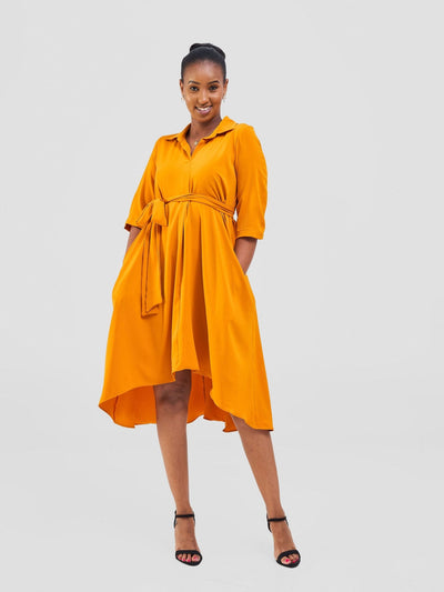Vivo Yumi High Low Shirt Dress - Orange - Shopzetu
