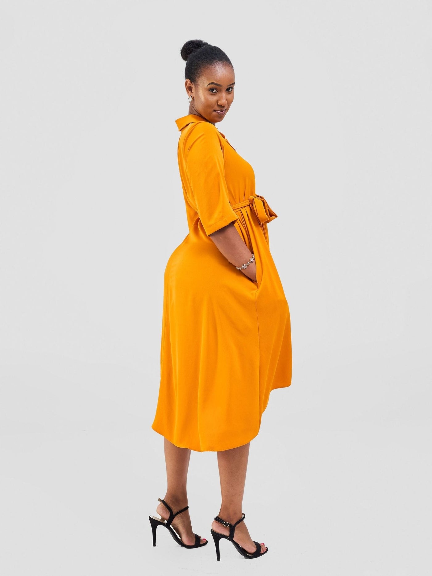 Vivo Yumi High Low Shirt Dress - Orange - Shopzetu