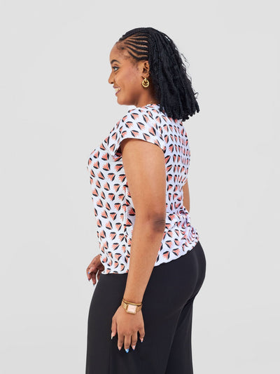 Vivo Basic Satin Cap Sleeve Top - White / Orange Ullu Print - Shopzetu