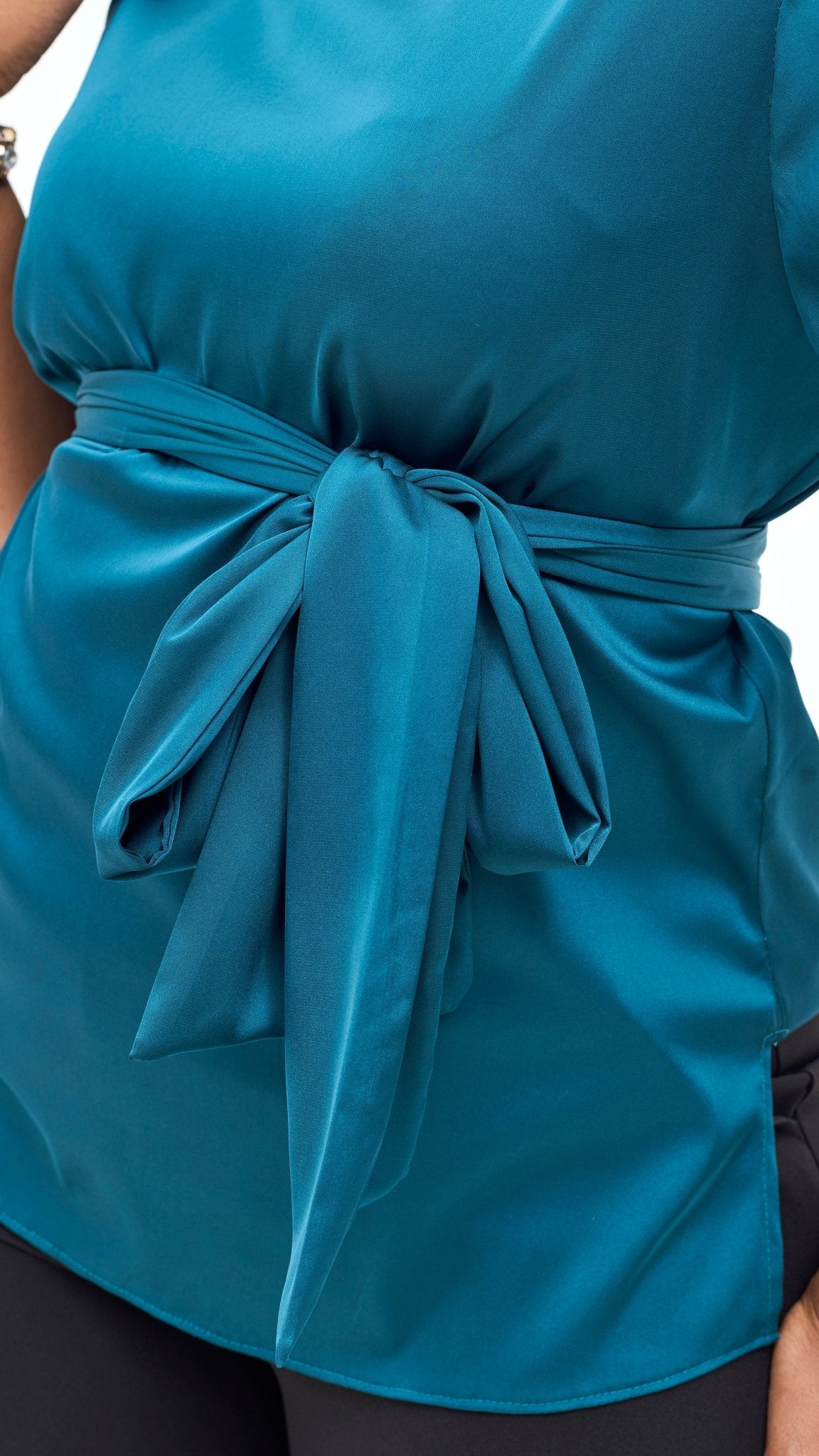 Vivo Takali 3/4 Sleeve Tie Top - Dark Teal - Shopzetu