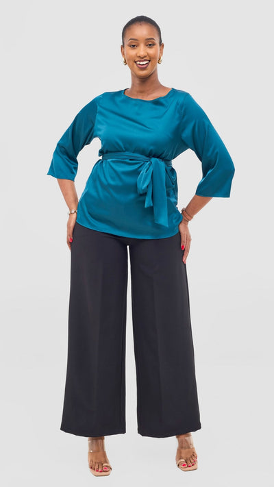 Vivo Takali 3/4 Sleeve Tie Top - Dark Teal - Shopzetu