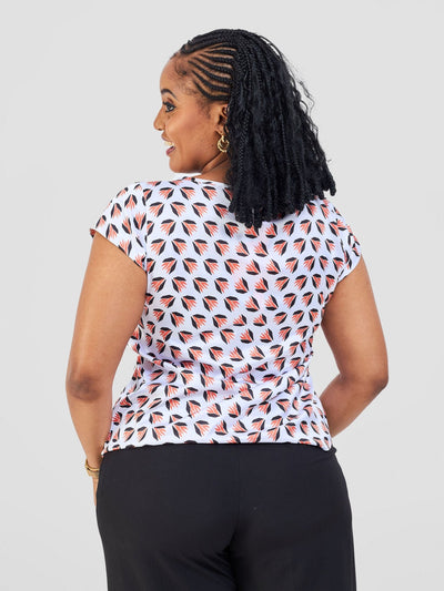 Vivo Basic Satin Cap Sleeve Top - White / Orange Ullu Print - Shopzetu