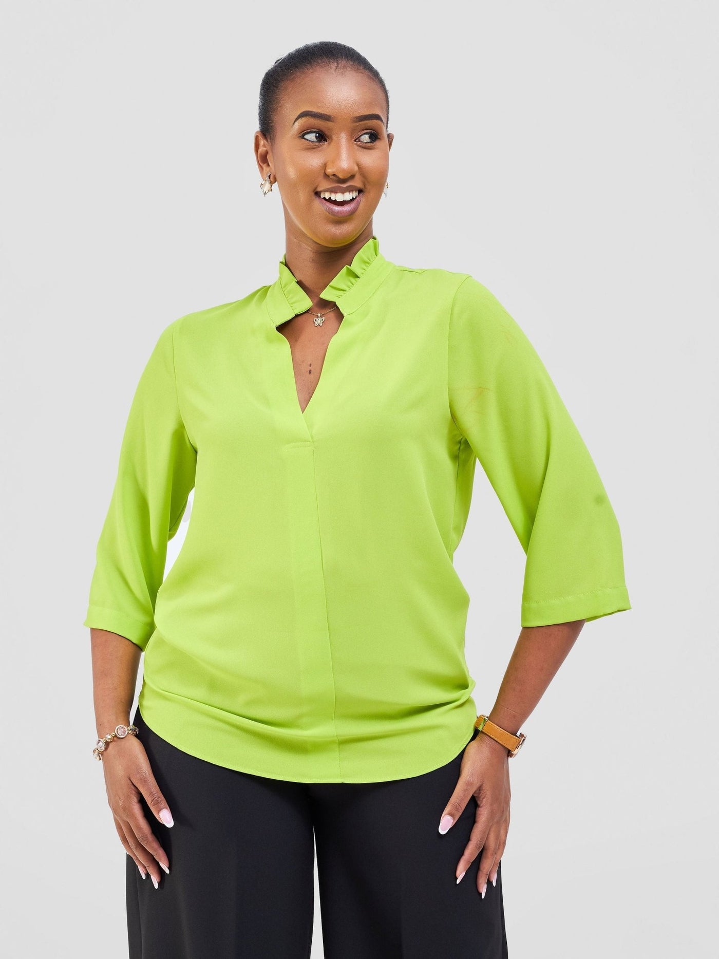 Vivo Saida 3/4 Sleeve Top - Lime - Shopzetu