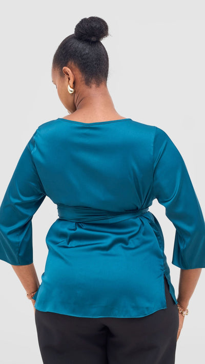 Vivo Takali 3/4 Sleeve Tie Top - Dark Teal - Shopzetu