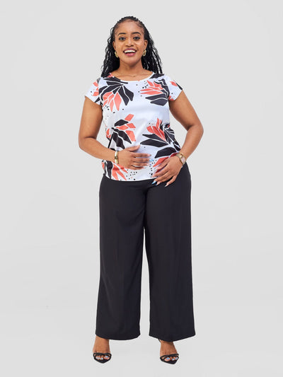 Vivo Basic Satin Cap Sleeve Top - White / Orange Tullu Print - Shopzetu