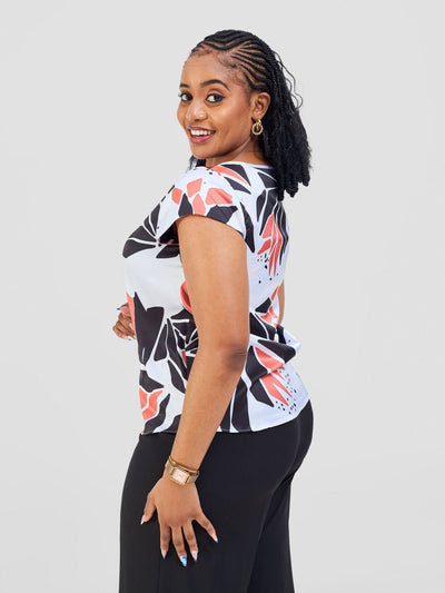 Vivo Basic Satin Cap Sleeve Top - White / Orange Tullu Print - Shopzetu