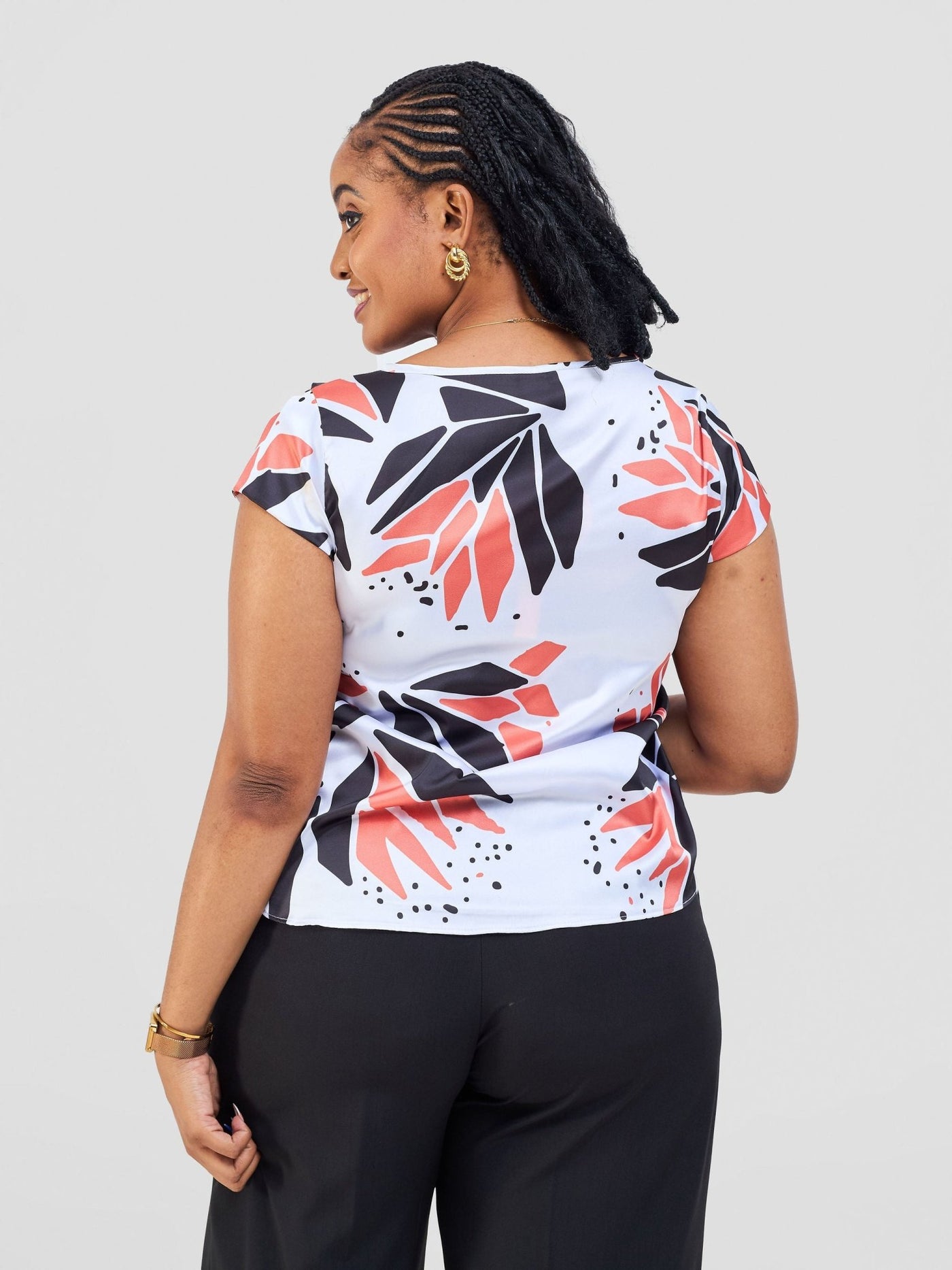 Vivo Basic Satin Cap Sleeve Top - White / Orange Tullu Print - Shopzetu