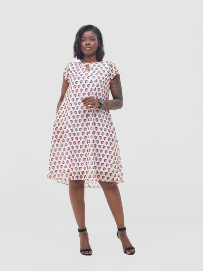 Vivo Sierra Cap Sleeve Tent Chiffon Dress - Orange / Black Ullu Print - Shopzetu