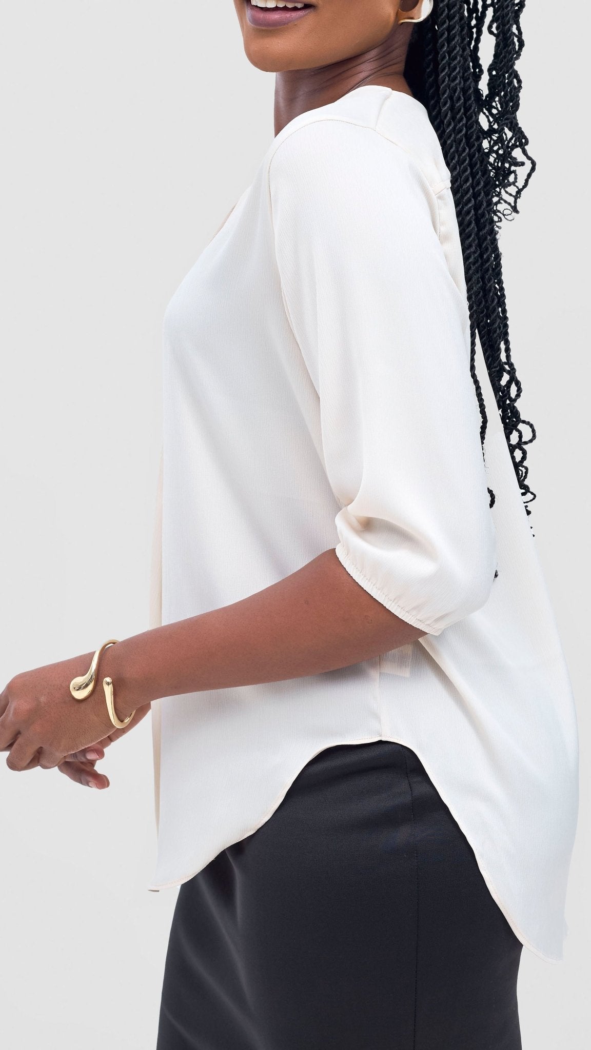 Vivo Dua 3/4 Sleeved V Neck Shirt - Buttermilk - Shopzetu