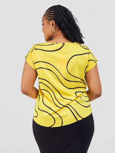 Vivo Basic Satin Cap Sleeve Top - Yellow / Black Hini Print - Shopzetu