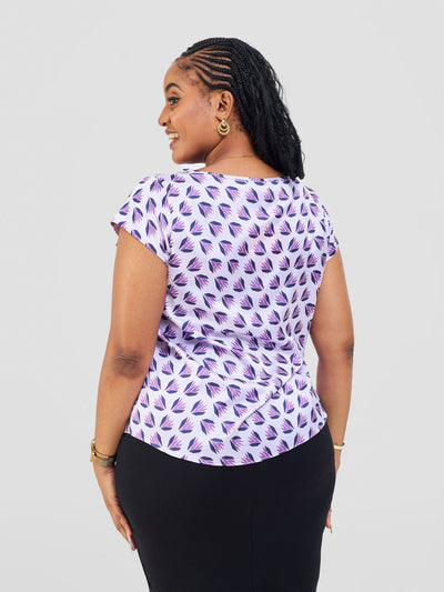 Vivo Basic Satin Cap Sleeve Top - Lilac / Navy Ullu Print - Shopzetu