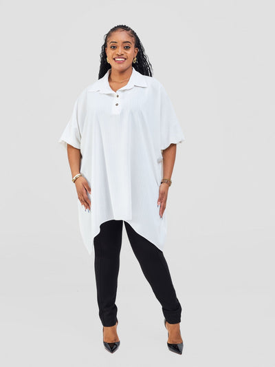 Vivo Ava Shirt Collar Tunic Top - Off White - Shopzetu