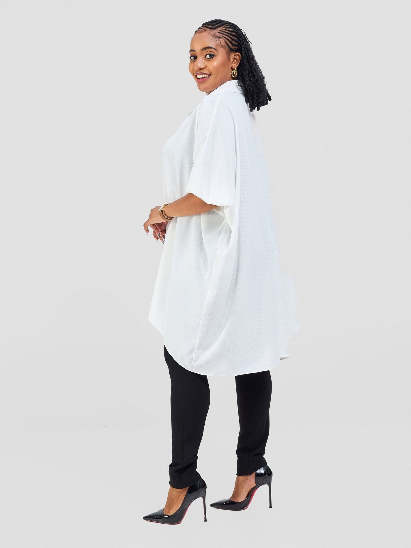 Vivo Ava Shirt Collar Tunic Top - Off White - Shopzetu