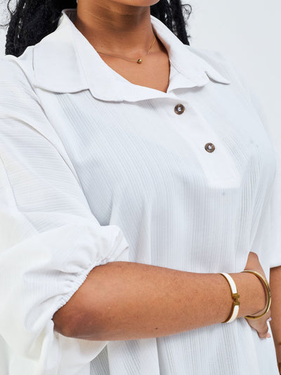 Vivo Ava Shirt Collar Tunic Top - Off White - Shopzetu