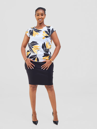 Vivo Basic Satin Cap Sleeve Top - White / Mustard Tullu Print - Shopzetu