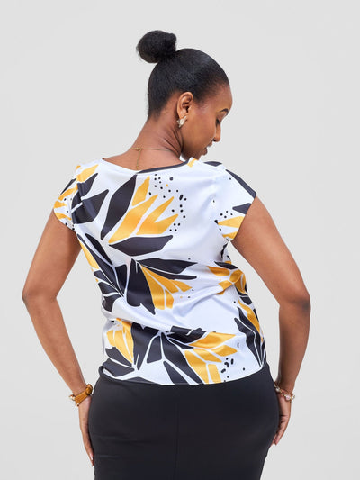 Vivo Basic Satin Cap Sleeve Top - White / Mustard Tullu Print - Shopzetu
