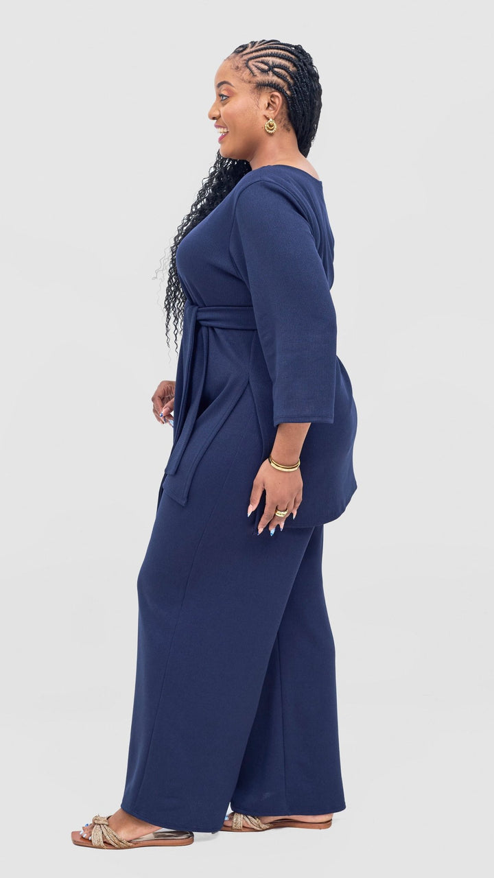 Vivo Rema 3/4 Sleeve Side Slit Tunic Top - Navy - Shopzetu